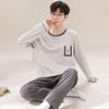 Pijama de Otoño para Hombre, Traje Casual de Algodón Puro de Manga Larga y Cuello Redondo, Ropa de Casa de Otoño e Invierno para Niños, Se Puede Usar Afuera, Sencillo y Casual