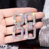 Aretes Calados de Moda Europea y Americana Llenos de Diamantes, Aretes Rectangulares Geométricos Personalizados, Aretes Largos Femeninos de Pedrería y Aretes
