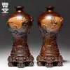 Ornamento de Vaso Esculpido em Ébano para Sala de Estar em Casa, Decoração de Arranjo de Flores Novo Estilo Chinês, Presente para Casa Nova, Artesanato em Mogno