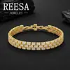Pulseira Tennis Quadrada Irregular de Zircônia de Três Fileiras Hip-hop Transfronteiriça Europeia e Americana Pulseira de Zircônio com Base de Cobre Pulseira Totalmente cravejada em estoque