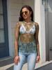 Top de Encaje Transparente para Mujer Camisa Suéter de Base de Encaje con Malla Perspectiva Manga Larga Negro Delgado Arena Hueco