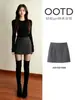 Elegante Falda de Lana para Mujer, Nuevo Estilo Otoño e Invierno, Falda Corta Gris, Abrigo Cálido de Invierno, Dulce Falda de Corte A