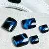 Uñas de Pies Estilo Ojo de Gato Negro y Azul Transfronterizas, Arte de Uñas de Pies Sexy, Efecto Iluminador, Forma Cuadrada, Removibles, 24 Piezas al por Mayor