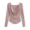 Camisa Base Manga Longa Estilo Puro Desejo Falsa Duas Peças Sem Alças Gola Lapela Feminina Justa Slim Fit Skinny Sexy Camiseta Top Interno