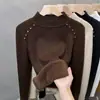 Camiseta Básica de Cuello Medio para Mujer, Terciopelo Engrosado, Nueva Prenda Interior Otoño e Invierno 2024, Suéter de Cuello Alto, Top Delgado de Invierno