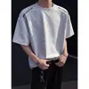Camiseta Masculina de Verão Tendência Marca Retro Americana Bordado de Letras 3D Gola Redonda Manga Curta Patchwork Solta Ombro Caído Meia Manga