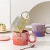 Taza de cerámica rosa de estilo coreano ins de alta apariencia con tapa cuchara corazón de niña hogar desayuno avena agua Taza
