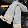 Invierno Nuevo Lana de Cordero Cuadros de Diamante Retro Unisex Pierna Ancha Pantalones de Algodón Más Terciopelo Cálido Rectos Casuales Pantalones Dropshipping