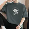Camiseta Pesada Estilo Americano 260g para Hombre de Manga Corta 100% Algodón Cuello Redondo Top de Moda con Estampado de Tiburón Camiseta de Algodón de Manga Media