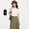 Camiseta de Lino Tencel Exquisita Cuello Redondo Pequeño Lyocell Acetato para Mujer Capa Base de Verano Hombro Normal Color Sólido Versátil