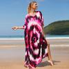 Bata estampada de rayón holgada talla grande blusa de playa bikini vacaciones camisa de protección solar traje de baño para mujer 8625