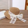 Estilo Pastoral Correa de Encaje Lazo Sombrero de Paja Moda de Verano para Exteriores Protección Solar Sombrero de Sol para Mujeres Dulce Sombrero de Sol