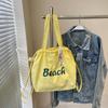 Bolso de Hombro de Nailon con Letras Estilo Coreano para Mujer, Ligero, Casual, Versátil, Mochila con Cierre de Cordón, Gran Capacidad, Bolso Tote Estilo Perezoso