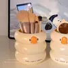 Porta-Caneta Pato Desenho Animado Fofo Aparência Sofisticada Balde de Armazenamento de Leite de Grande Capacidade Cilindro para Pincéis de Maquiagem de Estudante