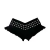 Shorts Jeans Super Curtos Coloridos Sólidos com Renda e Strass Estilo Americano para Meninas Sexy Quentes Kawaii