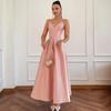 Vestido Longo de Moda Cor Sólida com Suspensório Cintura Alta Novo Verão Europeu e Americano Amazon