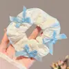 Scrunchie lenço quadrado estilo pastoral francês para meninas e crianças, elástico de cabelo doce com laço para coques, acessório de cabelo