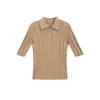 Roupas Zhengqite/Primavera 2026 100% Lã Pura Jacquard de Contagem 48 Gola Lapela Camiseta para Mulheres Manga Curta Slim Fit