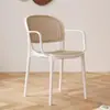 Silla de plástico con tejido de ratán, estilo nórdico, silla de comedor apilable para uso doméstico, ocio al aire libre, silla con respaldo moderno, mesa y silla con reposabrazos para apartamento pequeño