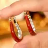 Novos brincos retrô de nicho banhados a ouro com microdiamantes ovais vermelhos, brincos de alta qualidade com temperamento único de socialite