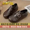 Mocassins Casuais de Couro com Boca Profunda Estilo Birkenstock 2026 Novo Estilo Britânico Mocassins de Couro com Fivela Sola Macia Confortável Sapatos Femininos