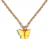 Joias Europeias e Americanas, Colar Pingente Borboleta Pequena Fresca Multicolorido, Corrente Simples Elegante para Clavícula, Colar da Floresta da Moda