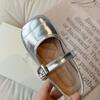 Meninas Retro Boca Rasa Pequenos Sapatos de Couro 2024 Outono Nova prata Princesa Mary Jane Sapatos Infantis Antiderrapantes