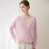 Cardigan Feminino de Tricô Cashmere Simples com Gola Redonda 100% Cashmere Escovado de Botão Único Suéter Curto Solto para Usar por Cima