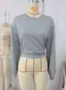Otoño e Invierno 2026 Nuevo Top Corto Ajustado de Moda Femenino Europeo y Americano Comercio Transfronterizo Y2K Sudadera de Color Sólido con Cuello Redondo