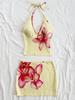 Estilo Floral de Verano para Vacaciones Encaje con Cordones Cuello en V con Tirantes Ajustado Moda Bodycon Falda Sexy Versátil Moda Conjunto de Dos Piezas