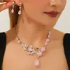 Juego de Collar y Pendientes Nupciales de Lujo Ligero Incrustados con Diamantes, Accesorios para Vestido de Novia Estilo Coreano, Juego de Dos Piezas de Cadena para Clavícula de Zirconia de Aleación