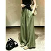 Pantalones casuales ligeros y transpirables de rayas verdes para mujer, nuevo estilo verano 2026, pantalones largos anchos únicos y súper elegantes y frescos