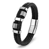 Pulseira Masculina de Aço Inoxidável com Trança de Couro, Design Rombo, Elegante, Versátil, Nova Moda, Cruzada, Duplo Círculo, Simples