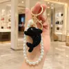 Llavero de Delfín 3D de Dibujos Animados con Diamantes Completos de Cristal Perla Perlada Cadena para Teléfono Bolso Colgante Adorno de Lujo Ligero Lindo