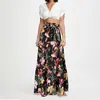 Europeu e Americano AliExpress transfronteiriço novo saia maxi estampada de laço cintura alta feminina festa casual plissada balanço guarda-chuva maxi saia