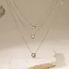 Aogu Colar de Aço Inoxidável Banhado a Vácuo com Zircônia, Simples, Luxo Leve, Três Camadas Empilháveis, Colar de Nicho, Ornamento de Colar