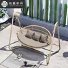 Columpio Mecedora Eléctrica para Patio de Villa al Aire Libre Columpio Doble Colgante de Ratán a Prueba de Lluvia al Aire Libre con Techo Parasol