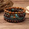 Pulsera de cuentas de madera de varias piezas transfronteriza nueva pulsera de cuentas de madera simple de grava retro europea y americana pulsera de cuentas de madera de varias capas pulsera de cuentas de madera