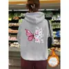 Sudadera de Terciopelo Estilo Europeo y Americano de Comercio Exterior Estampado de Letras Lisas Bolsillo Canguro Cordón Estampado Chaqueta Holgada con Capucha