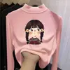 Camiseta Base de Terciopelo Alemán para Niñas Otoño e Invierno, Cuello Semi Alto, para Niños Medianos y Grandes, Estilo Coreano, Ropa Interior Cálida, Estampado Lindo, Manga Larga, Ropa para Niños