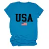Amazon eBay sitio independiente moda casual versátil mujer bandera de EE. UU. estrella de cinco puntas cuello redondo manga corta camiseta
