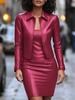 Ropa de Mujer de Dos Piezas Moda Profesional Europea y Americana Transfronteriza Nueva Falda de Cadera con Tirantes de Cuero PU Cardigan de Manga Larga con Solapa