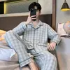 Pijama para Hombre de Primavera, Otoño e Invierno, Cárdigan, Pantalón de Manga Larga, Tipo Algodón, Estilo Masculino, Conjunto de Ropa de Casa para Hombres Jóvenes y de Mediana Edad, Delgado