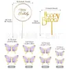 Set Nuevo Transfronterizo de 22 Piezas de Decoraciones de Mariposas para Pastel, Hermosos Inserciones de Mariposas de Papel Moradas y Rosas