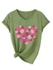 Amazon Ebay Sitio Independiente Moda Linda Divertida Mujer Estampado de Huella de Perro Corazón Cuello en V Manga Corta Camiseta Capa Base Comercio Exterior