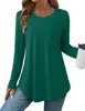 Top Europeo y Americano de Amazon para Mujer de Manga Larga con Ceñido a la Cintura, Camisa de Cuello Redondo Adecuada para Leggings en Otoño, Dobladillo Curvo