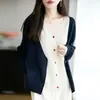 Cárdigan de Punto Simple con Cuello en V, Nuevo Estilo para Principios de Otoño para Mujer, con Bloques de Color y Diseño Falso de Dos Piezas, Chaqueta de Manga Larga para Vestir por Capas