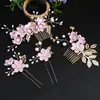 Peine de oro europeo y americano transfronterizo, tocado de corona de novia, accesorio floral para el cabello, joyería de novia