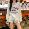 Camiseta de Manga Larga con Estampado de Letras Estilo Coreano Perezoso Chic para Mujer 2026 Nueva Primavera Holgada Cuello Redondo Top Básico