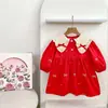 Vestido de Navidad para Niña Primavera Otoño Manga Larga Pelele de Bebé Bordado de Lazo Vestido Rojo para Niña Atuendo de Hermana